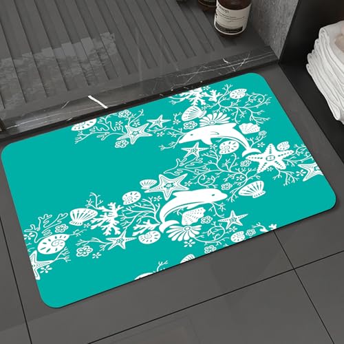 KDWJS Badematte rutschfest Super Absorbierende Badezimmerteppich,Waschbar Duschvorleger,Badewannen undBadezimmer,Blaugrüne Meerestiere, Delfine und Blumen, Blumenmuster, Seesterne, Korallen,40x60 cm KDWJS Badematte rutschfest Super Absorbierende Badezimmerteppich,Waschbar Duschvorleger,Badewannen undBadezimmer,Blaugrüne Meerestiere, Delfine und Blumen, Blumenmuster, Seesterne, Korallen,40x60 cm von KDWJS