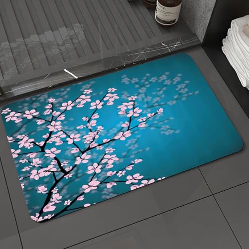 KDWJS Badematte rutschfest Super Absorbierende Badezimmerteppich,Waschbar Duschvorleger,Badewannen undBadezimmer,Blaugrüne rosa Blüten von Blättern und Pflanzen Frühling japanische Sakura-B,40x60 cm KDWJS Badematte rutschfest Super Absorbierende Badezimmerteppich,Waschbar Duschvorleger,Badewannen undBadezimmer,Blaugrüne rosa Blüten von Blättern und Pflanzen Frühling japanische Sakura-B,40x60 cm von KDWJS