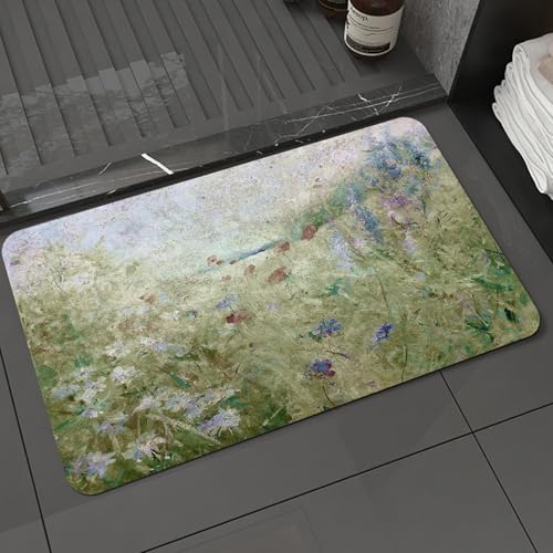 KDWJS Badematte rutschfest Super Absorbierende Badezimmerteppich,Waschbar Duschvorleger,Badewannen undBadezimmer,Blume, Sommer-Terrassentür mit bunten Blumen in u,40x60 cm von KDWJS
