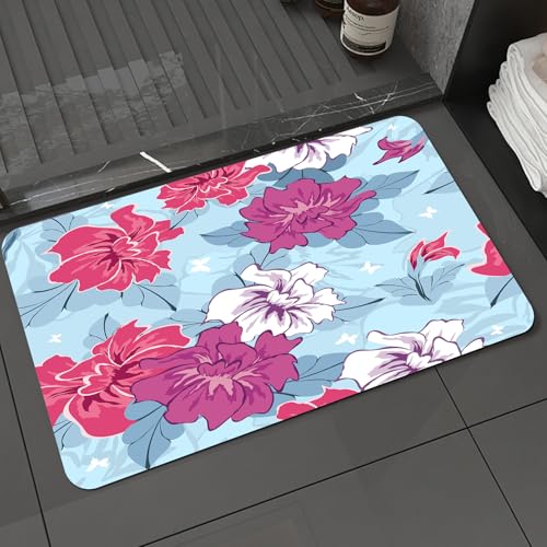 KDWJS Badematte rutschfest Super Absorbierende Badezimmerteppich,Waschbar Duschvorleger,Badewannen undBadezimmer,Blumen, Damast gedeihen lebendige Blüten und dekorative Blätter mit winzigen,40x60 cm von KDWJS