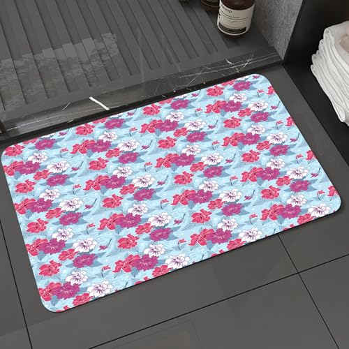 KDWJS Badematte rutschfest Super Absorbierende Badezimmerteppich,Waschbar Duschvorleger,Badewannen undBadezimmer,Blumen, Damast gedeihen lebendige Blüten und dekorative Blätter mit winzigen,40x60 cm von KDWJS