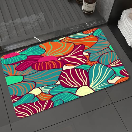 KDWJS Badematte rutschfest Super Absorbierende Badezimmerteppich,Waschbar Duschvorleger,Badewannen undBadezimmer,Blumen, blühende Blätter Blütenblätter Pflanze lebendiges Bild Blumenblüten,40x60 cm von KDWJS