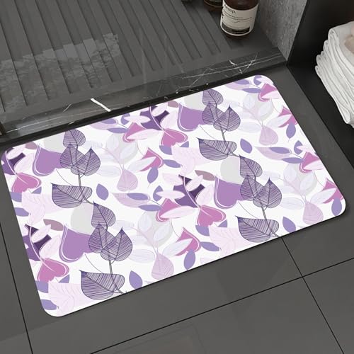 KDWJS Badematte rutschfest Super Absorbierende Badezimmerteppich,Waschbar Duschvorleger,Badewannen undBadezimmer,Blumenmuster, Wiederholungsmuster mit violetten und rosa Blättern auf weißem,40x60 cm KDWJS Badematte rutschfest Super Absorbierende Badezimmerteppich,Waschbar Duschvorleger,Badewannen undBadezimmer,Blumenmuster, Wiederholungsmuster mit violetten und rosa Blättern auf weißem,40x60 cm von KDWJS