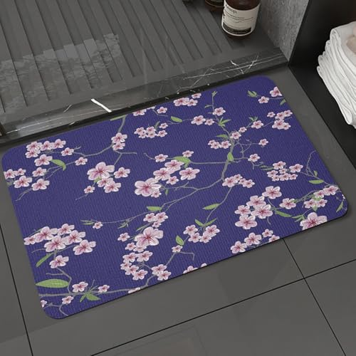 KDWJS Badematte rutschfest Super Absorbierende Badezimmerteppich,Waschbar Duschvorleger,Badewannen undBadezimmer,Blumenmuster mit winzigen Blumen auf dunklem Hintergrund.,40x60 cm von KDWJS