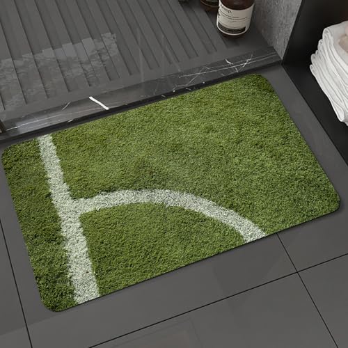 KDWJS Badematte rutschfest Super Absorbierende Badezimmerteppich,Waschbar Duschvorleger,Badewannen undBadezimmer,Die Ecke des Fußballfeldes auf dem Rasen, Details des Grünflächenausschusses,40x60 cm von KDWJS