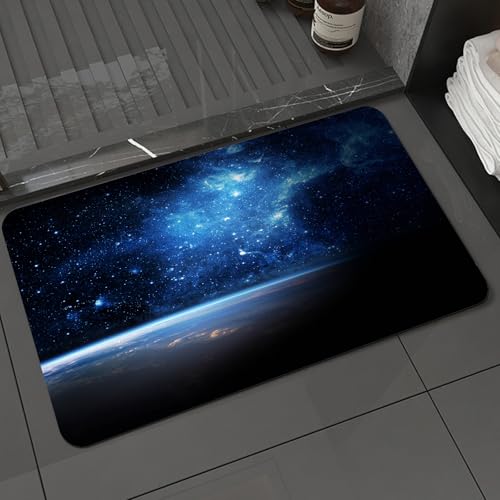 KDWJS Badematte rutschfest Super Absorbierende Badezimmerteppich,Waschbar Duschvorleger,Badewannen undBadezimmer,Die Erde unter Einer glitzernd blauen Galaxie in den Weiten des Weltraums,40x60 cm von KDWJS