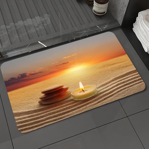KDWJS Badematte rutschfest Super Absorbierende Badezimmerteppich,Waschbar Duschvorleger,Badewannen undBadezimmer,Die Ruhe des Sonnenuntergangs, eine Kerze und EIN Stein auf dem sandigen BOD,40x60 cm KDWJS Badematte rutschfest Super Absorbierende Badezimmerteppich,Waschbar Duschvorleger,Badewannen undBadezimmer,Die Ruhe des Sonnenuntergangs, eine Kerze und EIN Stein auf dem sandigen BOD,40x60 cm von KDWJS