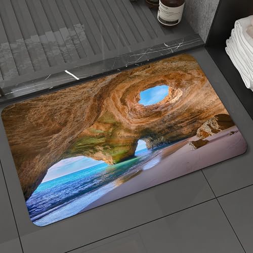 KDWJS Badematte rutschfest Super Absorbierende Badezimmerteppich,Waschbar Duschvorleger,Badewannen undBadezimmer,EIN Meisterwerk der Natur: eine Küstenhöhle mit Himmel und Blick auf das tür,40x60 cm von KDWJS