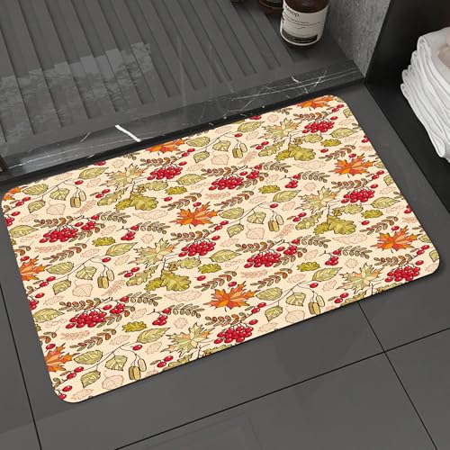KDWJS Badematte rutschfest Super Absorbierende Badezimmerteppich,Waschbar Duschvorleger,Badewannen undBadezimmer,Eberesche, gemischtes Herbstmotivmuster mit Ahorn-Birken,40x60 cm KDWJS Badematte rutschfest Super Absorbierende Badezimmerteppich,Waschbar Duschvorleger,Badewannen undBadezimmer,Eberesche, gemischtes Herbstmotivmuster mit Ahorn-Birken,40x60 cm von KDWJS