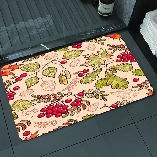 KDWJS Badematte rutschfest Super Absorbierende Badezimmerteppich,Waschbar Duschvorleger,Badewannen undBadezimmer,Eberesche, gemischtes Herbstmotivmuster mit Ahorn-Birken,40x60 cm KDWJS Badematte rutschfest Super Absorbierende Badezimmerteppich,Waschbar Duschvorleger,Badewannen undBadezimmer,Eberesche, gemischtes Herbstmotivmuster mit Ahorn-Birken,40x60 cm von KDWJS