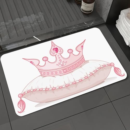 KDWJS Badematte rutschfest Super Absorbierende Badezimmerteppich,Waschbar Duschvorleger,Badewannen undBadezimmer,Entzückende Krone auf dem Kissen,40x60 cm von KDWJS