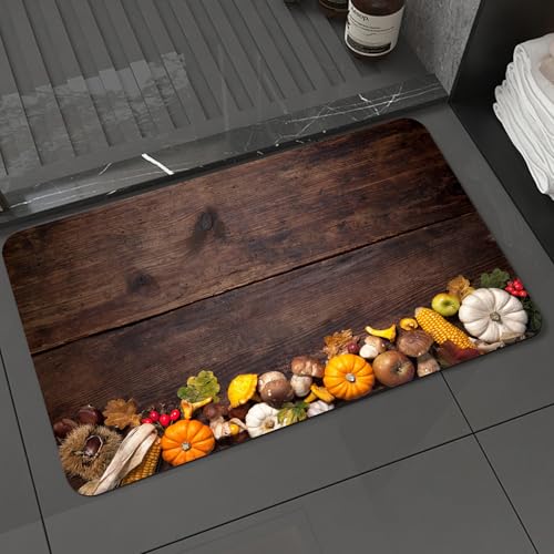 KDWJS Badematte rutschfest Super Absorbierende Badezimmerteppich,Waschbar Duschvorleger,Badewannen undBadezimmer,Ernte- oder Thanksgiving-Hintergrund mit herbstlichen Früchten und Kürbissen,40x60 cm von KDWJS