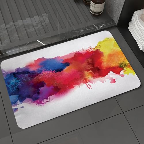 KDWJS Badematte rutschfest Super Absorbierende Badezimmerteppich,Waschbar Duschvorleger,Badewannen undBadezimmer,Explosive Aquarellkunst, frei fließende Aquarellmischungen zu Einer Reihe au,40x60 cm von KDWJS