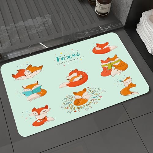 KDWJS Badematte rutschfest Super Absorbierende Badezimmerteppich,Waschbar Duschvorleger,Badewannen undBadezimmer,Fuchs, schöne Fuchs Zeichen schlafen lesen Romantisches Paar Natur Kinder Co,40x60 cm von KDWJS