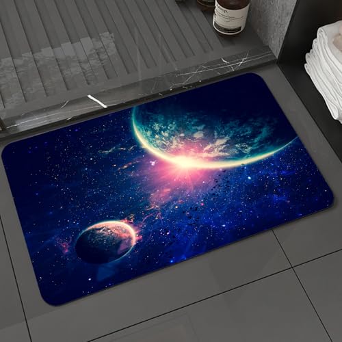 KDWJS Badematte rutschfest Super Absorbierende Badezimmerteppich,Waschbar Duschvorleger,Badewannen undBadezimmer,Galaxie Weltraumthema Planet Erde und Mars in Space Discovery,40x60 cm von KDWJS