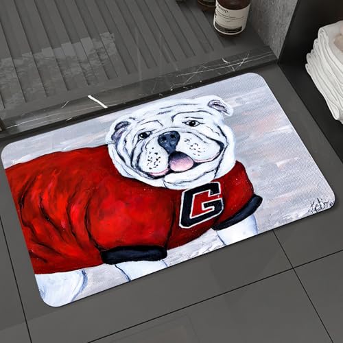 KDWJS Badematte rutschfest Super Absorbierende Badezimmerteppich,Waschbar Duschvorleger,Badewannen undBadezimmer,Ganzkörperporträt Einer englischen Bulldogge, die auf dem Bett sitzt.,40x60 cm von KDWJS
