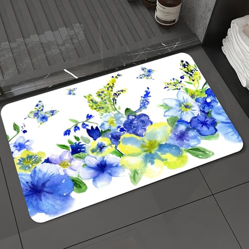 KDWJS Badematte rutschfest Super Absorbierende Badezimmerteppich,Waschbar Duschvorleger,Badewannen undBadezimmer,Gelb und Blau, Aquarellblüte, blühende Blumen-Designkunst,40x60 cm KDWJS Badematte rutschfest Super Absorbierende Badezimmerteppich,Waschbar Duschvorleger,Badewannen undBadezimmer,Gelb und Blau, Aquarellblüte, blühende Blumen-Designkunst,40x60 cm von KDWJS