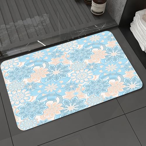 KDWJS Badematte rutschfest Super Absorbierende Badezimmerteppich,Waschbar Duschvorleger,Badewannen undBadezimmer,Gelb und Blau, sanfte, frühlingsinspirierte Schnörkelmotive. Femininer Blume,40x60 cm KDWJS Badematte rutschfest Super Absorbierende Badezimmerteppich,Waschbar Duschvorleger,Badewannen undBadezimmer,Gelb und Blau, sanfte, frühlingsinspirierte Schnörkelmotive. Femininer Blume,40x60 cm von KDWJS