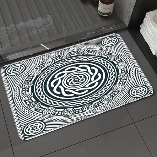 KDWJS Badematte rutschfest Super Absorbierende Badezimmerteppich,Waschbar Duschvorleger,Badewannen undBadezimmer,Geometrisches Design, schwarz-weiße Komposition mit kreisförmiger Symmetrie,40x60 cm von KDWJS