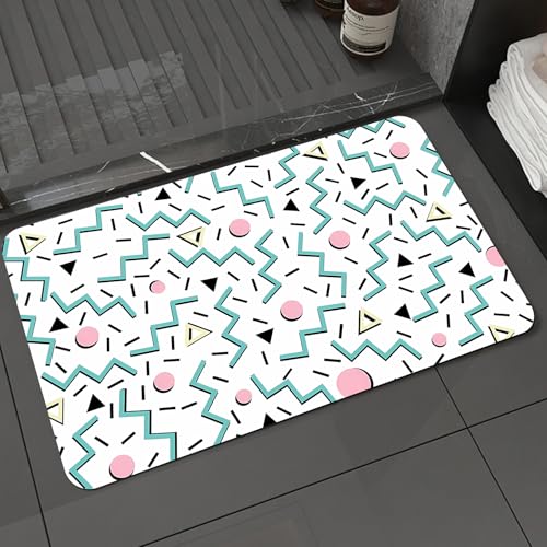 KDWJS Badematte rutschfest Super Absorbierende Badezimmerteppich,Waschbar Duschvorleger,Badewannen undBadezimmer,Geometrisches Retro-Muster mit Neon-Akzenten inspirierte abstrakte Form,40x60 cm von KDWJS