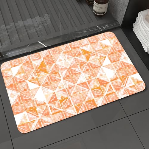 KDWJS Badematte rutschfest Super Absorbierende Badezimmerteppich,Waschbar Duschvorleger,Badewannen undBadezimmer,Geometrisches orangefarbenes Muster, wiederholtes Design ineinandergreifende,40x60 cm von KDWJS