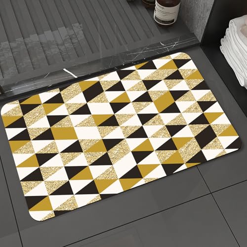 KDWJS Badematte rutschfest Super Absorbierende Badezimmerteppich,Waschbar Duschvorleger,Badewannen undBadezimmer,Gold und Weiß, Bronze geometrisches Dreiecksmuster in verschiedenen Seiten B,40x60 cm von KDWJS