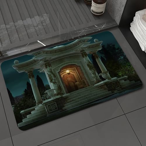 KDWJS Badematte rutschfest Super Absorbierende Badezimmerteppich,Waschbar Duschvorleger,Badewannen undBadezimmer,Gotischer, römischer Pavillon, Laterne, Efeu auf Säulen unter der Kuppel, mi,40x60 cm von KDWJS
