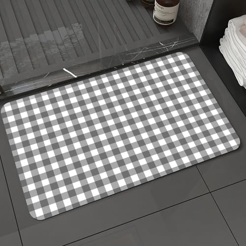 KDWJS Badematte rutschfest Super Absorbierende Badezimmerteppich,Waschbar Duschvorleger,Badewannen undBadezimmer,Grau-schwarz-weiß Karierter Hintergrund. Karierte Textur. Klassisches karier,40x60 cm von KDWJS
