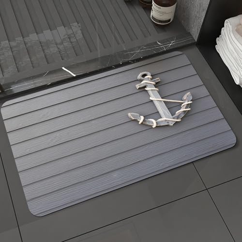 KDWJS Badematte rutschfest Super Absorbierende Badezimmerteppich,Waschbar Duschvorleger,Badewannen undBadezimmer,Grauer, alternder Anker, der mit einem Seil umwickelt ist, verleiht der grau,40x60 cm von KDWJS
