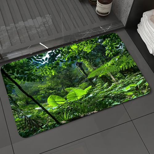 KDWJS Badematte rutschfest Super Absorbierende Badezimmerteppich,Waschbar Duschvorleger,Badewannen undBadezimmer,Grüne Pflanze intakten Dschungel Natur Anliegen,40x60 cm von KDWJS