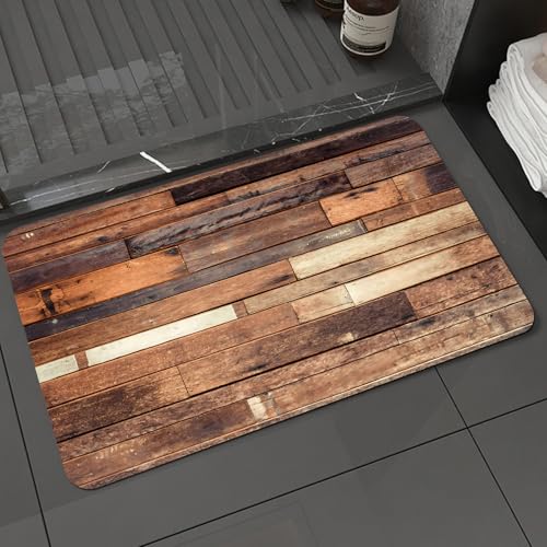 KDWJS Badematte rutschfest Super Absorbierende Badezimmerteppich,Waschbar Duschvorleger,Badewannen undBadezimmer,HOLZHINTERGRUND und Tisch für Dekor Naturholz,40x60 cm von KDWJS