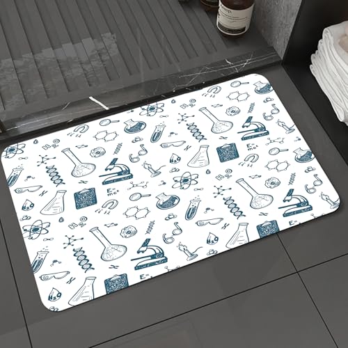 KDWJS Badematte rutschfest Super Absorbierende Badezimmerteppich,Waschbar Duschvorleger,Badewannen undBadezimmer,Handgezeichnetes nahtloses Muster der Chemie. Wissenschaftlicher Hintergrund,40x60 cm von KDWJS