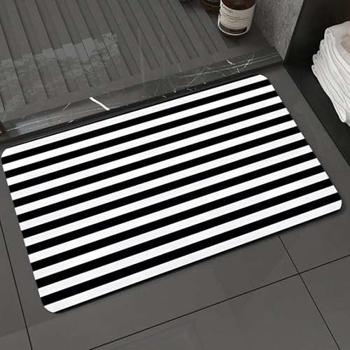 KDWJS Badematte rutschfest Super Absorbierende Badezimmerteppich,Waschbar Duschvorleger,Badewannen undBadezimmer,Hintergrund mit weißen und schwarzen Linien,40x60 cm von KDWJS