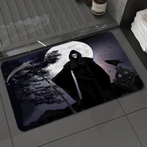 KDWJS Badematte rutschfest Super Absorbierende Badezimmerteppich,Waschbar Duschvorleger,Badewannen undBadezimmer,Illustration - Silhouette eines Sensenmanns oder bösen Fantasiegeistes auf e,40x60 cm KDWJS Badematte rutschfest Super Absorbierende Badezimmerteppich,Waschbar Duschvorleger,Badewannen undBadezimmer,Illustration - Silhouette eines Sensenmanns oder bösen Fantasiegeistes auf e,40x60 cm von KDWJS