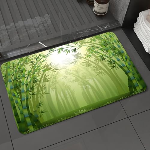 KDWJS Badematte rutschfest Super Absorbierende Badezimmerteppich,Waschbar Duschvorleger,Badewannen undBadezimmer,Illustration des grünen Bambuswaldes im Wald,40x60 cm von KDWJS