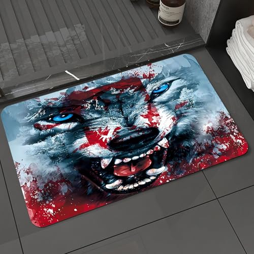 KDWJS Badematte rutschfest Super Absorbierende Badezimmerteppich,Waschbar Duschvorleger,Badewannen undBadezimmer,Illustration des wütenden Wolfskopfes auf farbenfrohem abstraktem Hintergrun,40x60 cm von KDWJS