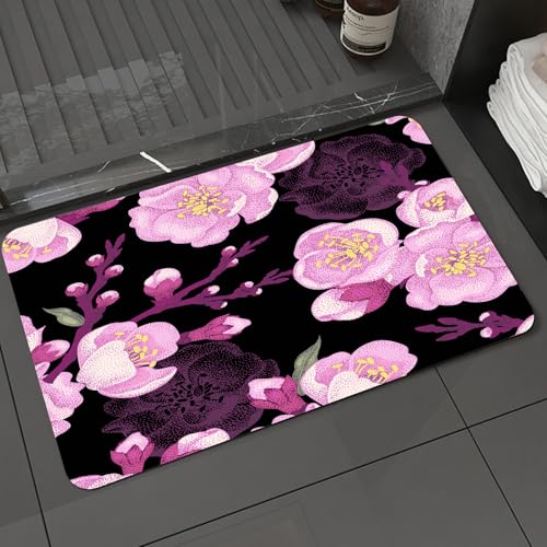 KDWJS Badematte rutschfest Super Absorbierende Badezimmerteppich,Waschbar Duschvorleger,Badewannen undBadezimmer,Illustration eines Sakura-Zweiges im viktorianischen Stil.,40x60 cm von KDWJS