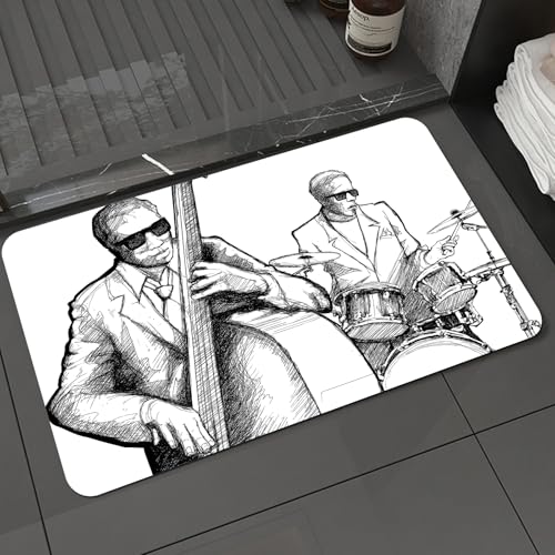 KDWJS Badematte rutschfest Super Absorbierende Badezimmerteppich,Waschbar Duschvorleger,Badewannen undBadezimmer,Jazz-Musik-Set, Illustration Einer Jazz-Band mit Musikern, die bei einem Kon,40x60 cm KDWJS Badematte rutschfest Super Absorbierende Badezimmerteppich,Waschbar Duschvorleger,Badewannen undBadezimmer,Jazz-Musik-Set, Illustration Einer Jazz-Band mit Musikern, die bei einem Kon,40x60 cm von KDWJS