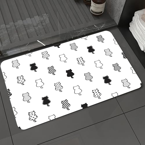 KDWJS Badematte rutschfest Super Absorbierende Badezimmerteppich,Waschbar Duschvorleger,Badewannen undBadezimmer,Katzendesign, eine Reihe süßer schwarz-weißer Katzendesigns mit Mehreren Mus,40x60 cm KDWJS Badematte rutschfest Super Absorbierende Badezimmerteppich,Waschbar Duschvorleger,Badewannen undBadezimmer,Katzendesign, eine Reihe süßer schwarz-weißer Katzendesigns mit Mehreren Mus,40x60 cm von KDWJS