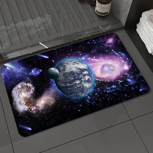 KDWJS Badematte rutschfest Super Absorbierende Badezimmerteppich,Waschbar Duschvorleger,Badewannen undBadezimmer,Kosmische Landschaft, Erde und Verschiedene Himmelskörper, Erde, Galaxien un,40x60 cm von KDWJS