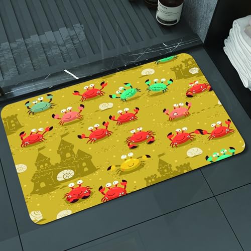 KDWJS Badematte rutschfest Super Absorbierende Badezimmerteppich,Waschbar Duschvorleger,Badewannen undBadezimmer,Krabben-Design, eine Reihe fröhlicher Krabben, Ge,40x60 cm von KDWJS