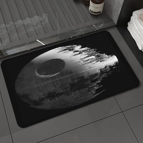 KDWJS Badematte rutschfest Super Absorbierende Badezimmerteppich,Waschbar Duschvorleger,Badewannen undBadezimmer,Krieg Todesstern Schwarz Grau,40x60 cm von KDWJS