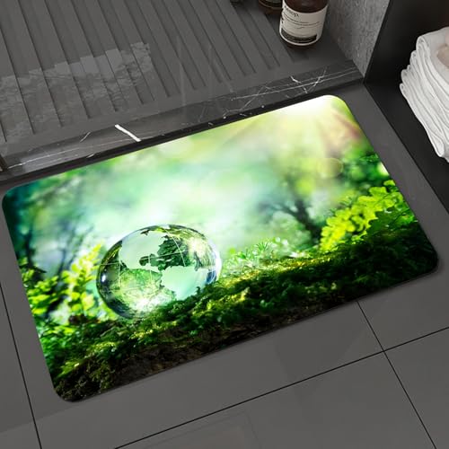 KDWJS Badematte rutschfest Super Absorbierende Badezimmerteppich,Waschbar Duschvorleger,Badewannen undBadezimmer,Kristallkugelglas auf Moosstein in der Natur platziert, gekennzeichnet durch,40x60 cm von KDWJS