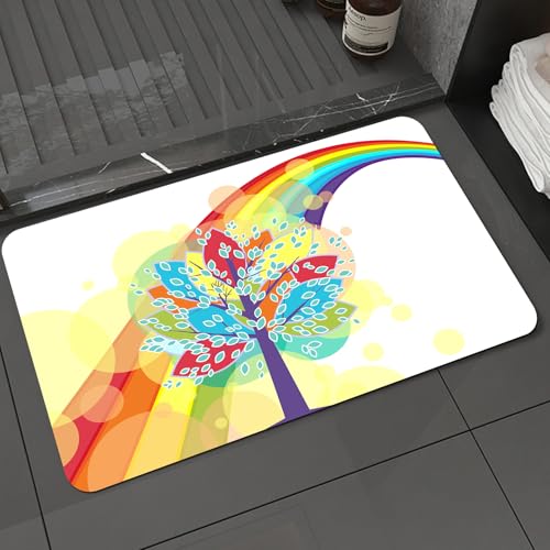 KDWJS Badematte rutschfest Super Absorbierende Badezimmerteppich,Waschbar Duschvorleger,Badewannen undBadezimmer,Kunst, EIN wunderlicher bunter dorniger Baum vor dem Hintergrund eines Regen,40x60 cm von KDWJS