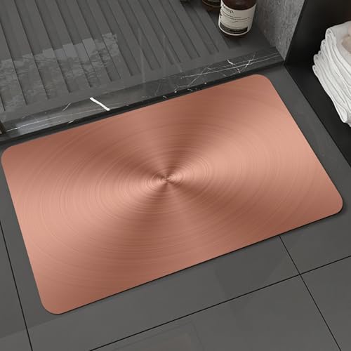 KDWJS Badematte rutschfest Super Absorbierende Badezimmerteppich,Waschbar Duschvorleger,Badewannen undBadezimmer,Kupfer, Kreis Kupfer Stahl Textur inspiriert radial und rund Plakette mit Sc,40x60 cm von KDWJS