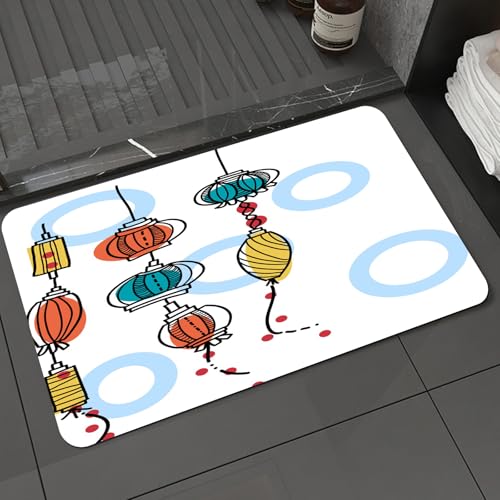 KDWJS Badematte rutschfest Super Absorbierende Badezimmerteppich,Waschbar Duschvorleger,Badewannen undBadezimmer,Laterne, Bunte orientalische Laternen Moderne Kunst im asiatischen Stil,40x60 cm von KDWJS
