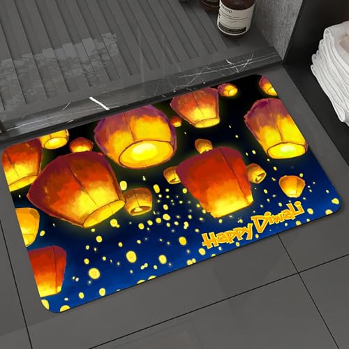 KDWJS Badematte rutschfest Super Absorbierende Badezimmerteppich,Waschbar Duschvorleger,Badewannen undBadezimmer,Laterne, Fanoos schweben wie Geräte am Himmel Festlicher, glückverheißender,40x60 cm von KDWJS
