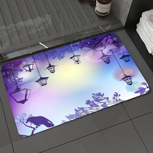 KDWJS Badematte rutschfest Super Absorbierende Badezimmerteppich,Waschbar Duschvorleger,Badewannen undBadezimmer,Laterne, antike Straße in Einer unheimlichen violetten Umgebung Rabe auf EIN,40x60 cm von KDWJS