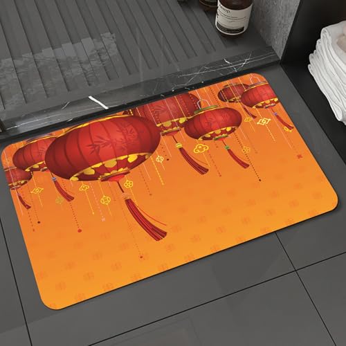 KDWJS Badematte rutschfest Super Absorbierende Badezimmerteppich,Waschbar Duschvorleger,Badewannen undBadezimmer,Laterne, dekorative chinesische Laternen sind,40x60 cm von KDWJS