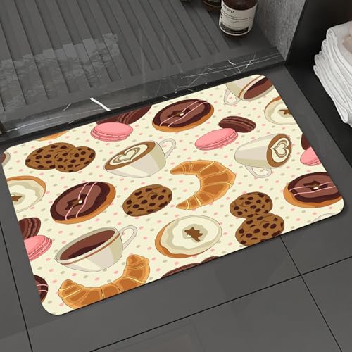 KDWJS Badematte rutschfest Super Absorbierende Badezimmerteppich,Waschbar Duschvorleger,Badewannen undBadezimmer,Leckere Bunte Schokoladenkekse, Donuts und Tassen Kaffee Muster hellgelb,40x60 cm KDWJS Badematte rutschfest Super Absorbierende Badezimmerteppich,Waschbar Duschvorleger,Badewannen undBadezimmer,Leckere Bunte Schokoladenkekse, Donuts und Tassen Kaffee Muster hellgelb,40x60 cm von KDWJS